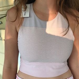 Tri-Tone Slashback Crop in Wisteria/Dahlia/Tulip